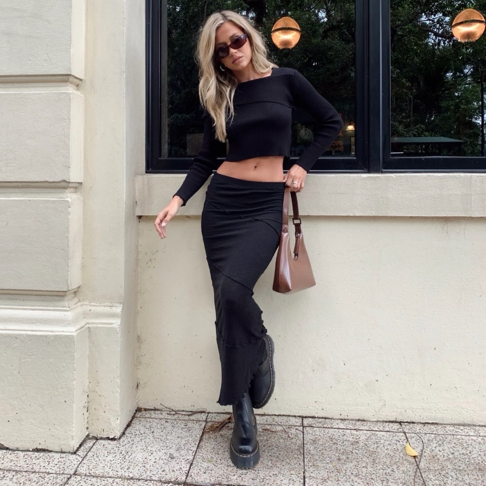 Princess Polly Ribbed Knit Maxi Skirt